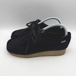Clarks Wallabee Loafers Womens 7 Black Suede Lace Up Gum Wedge Sole 20113575